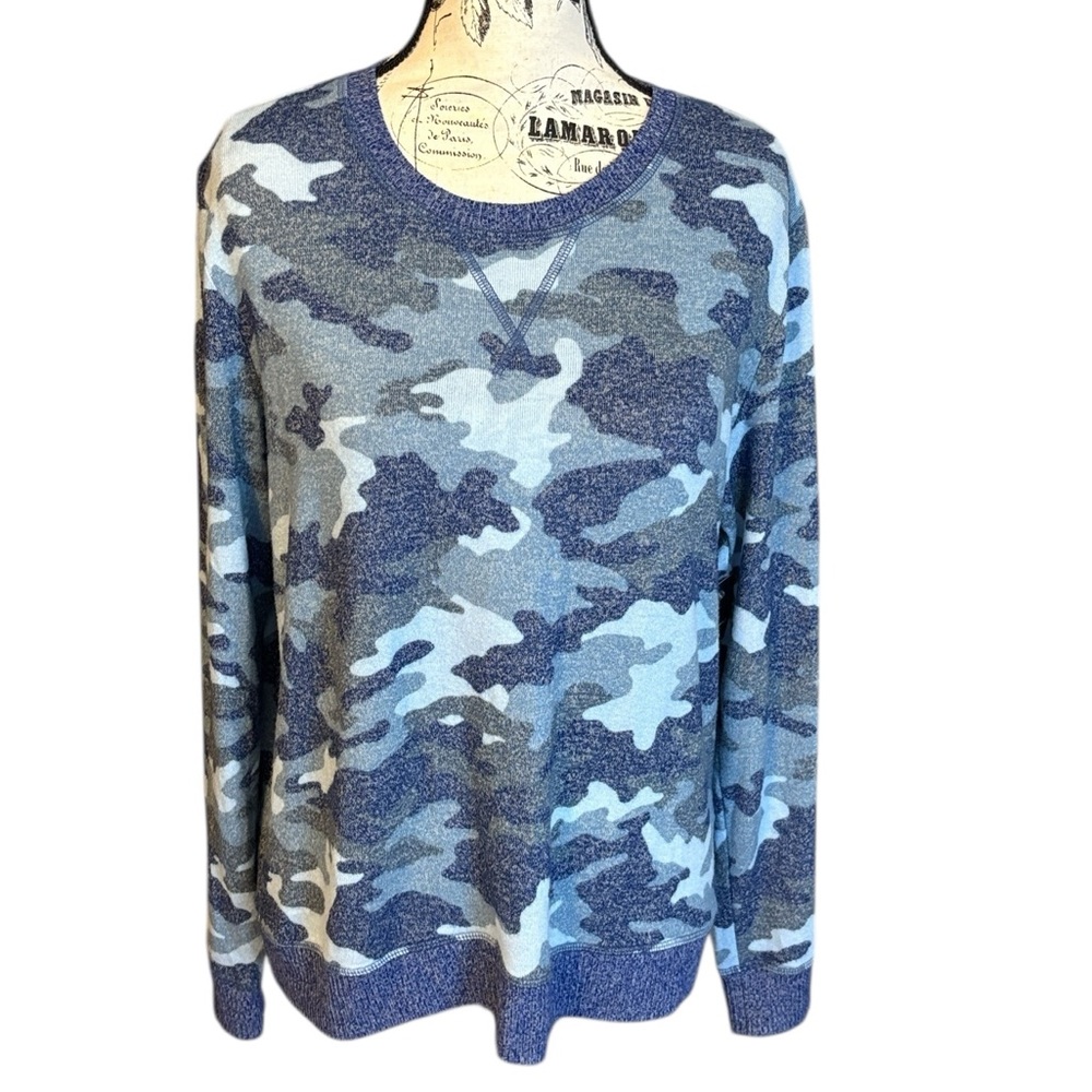 Lucky Brand Women’s Camouflage Sweater Crewneck Blue Size L New